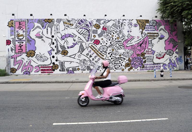 Aiko Nakagawa’s mural on the wall at Bowery and Houston in New York City. Photo by Martha Cooper.