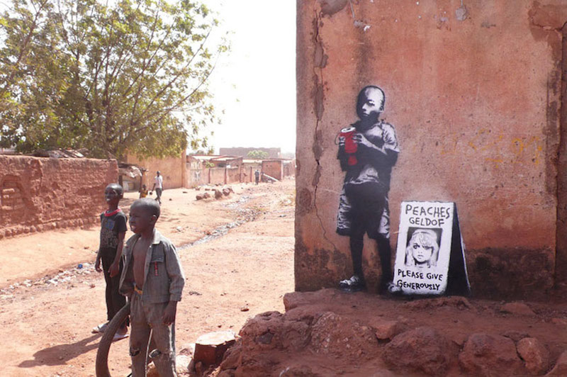 A 2008 piece by Banksy in Mali referencing British tabloid fixture Peaches Geldof. Photo from banksy.co.uk.