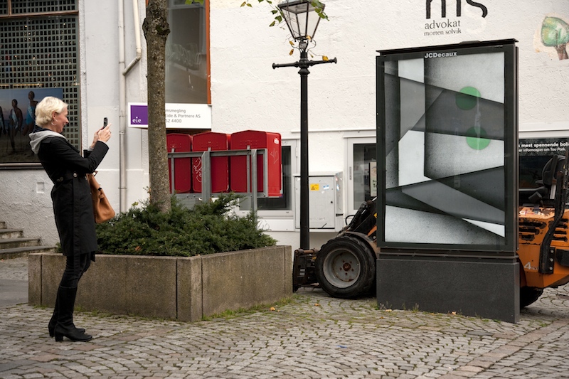 An ad takeover by Jordan Seiler in Stavanger, Norway for the Nuart festival in 2012. Photo by Jordan Seiler.