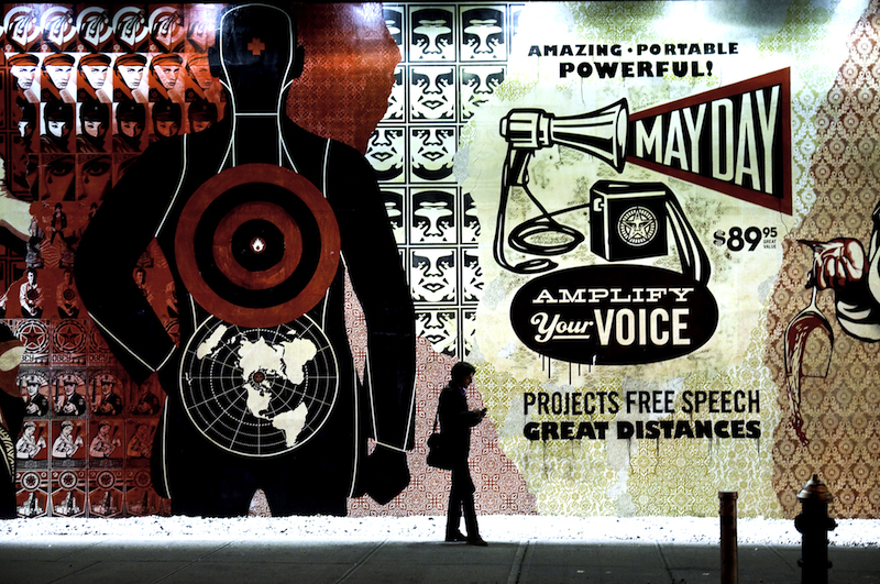 Shepard Fairey’s mural at Bowery and Houston in New York City in May, 2010. Photo by Sari Dennise.